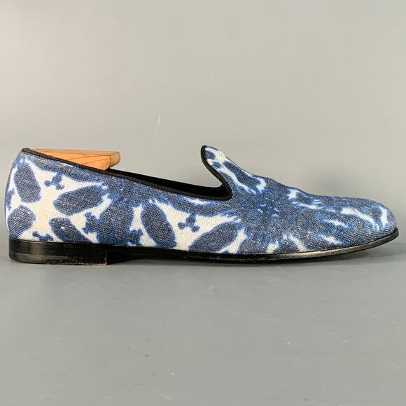 GIORGIO ARMANI Size 10.5 Blue White Tie Dye Canvas Slip On Loafers main image 6